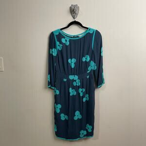 Boden 4R long sleeve bodycon dress green blue Barbie floral Corpcore 60s inspo